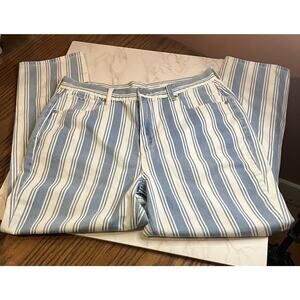 American Eagle Jeans Womens 14 Blue White Stripes High Rise Mom Sailorcore Beach